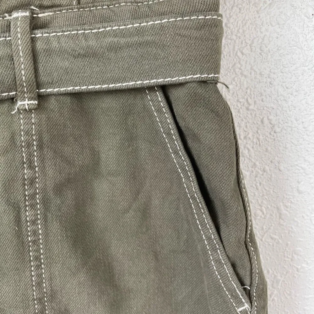 Free People Dark Green Denim Style Belted Skirt Size S EUC